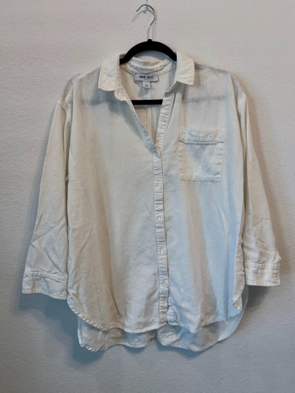 Nine West Jeans Linen Blend Oversized Button-Up Shirt – Size L( oversize)